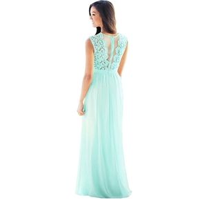 Bridesmaid dress long aqua illusion back